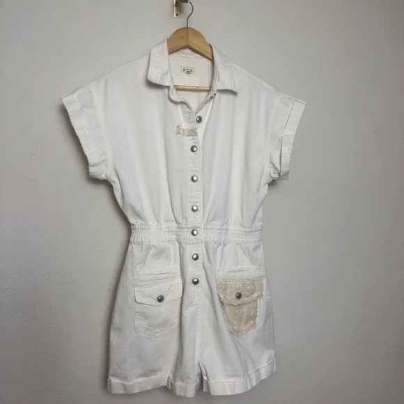 POL White Button-Up Denim Romper - Picture 1 of 10
